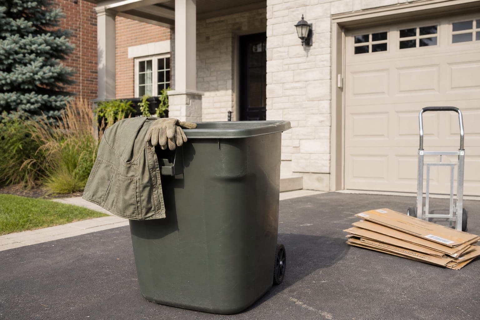 Clean disposal bin and dolly ready in the driveway of an Ottawa home